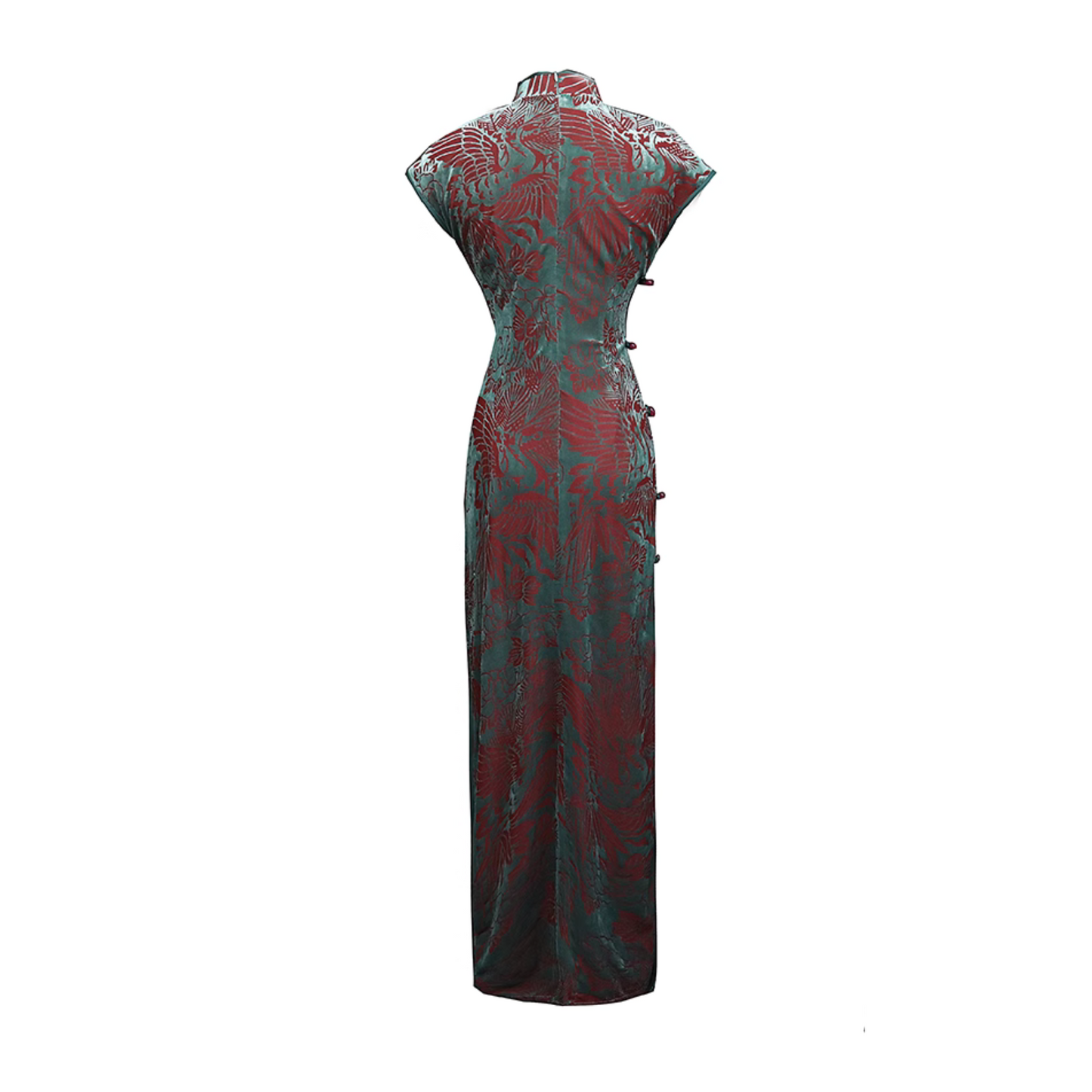 Velvet Green Short Sleeve Slanted Collar Qipao Cheongsam