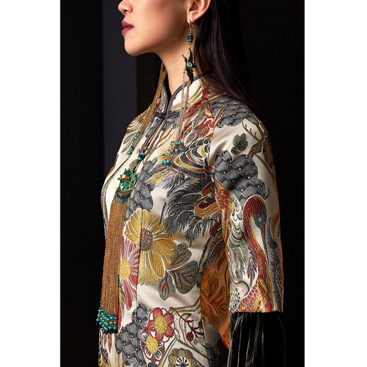 Stitching Velvet Jacquard Modern Qipao