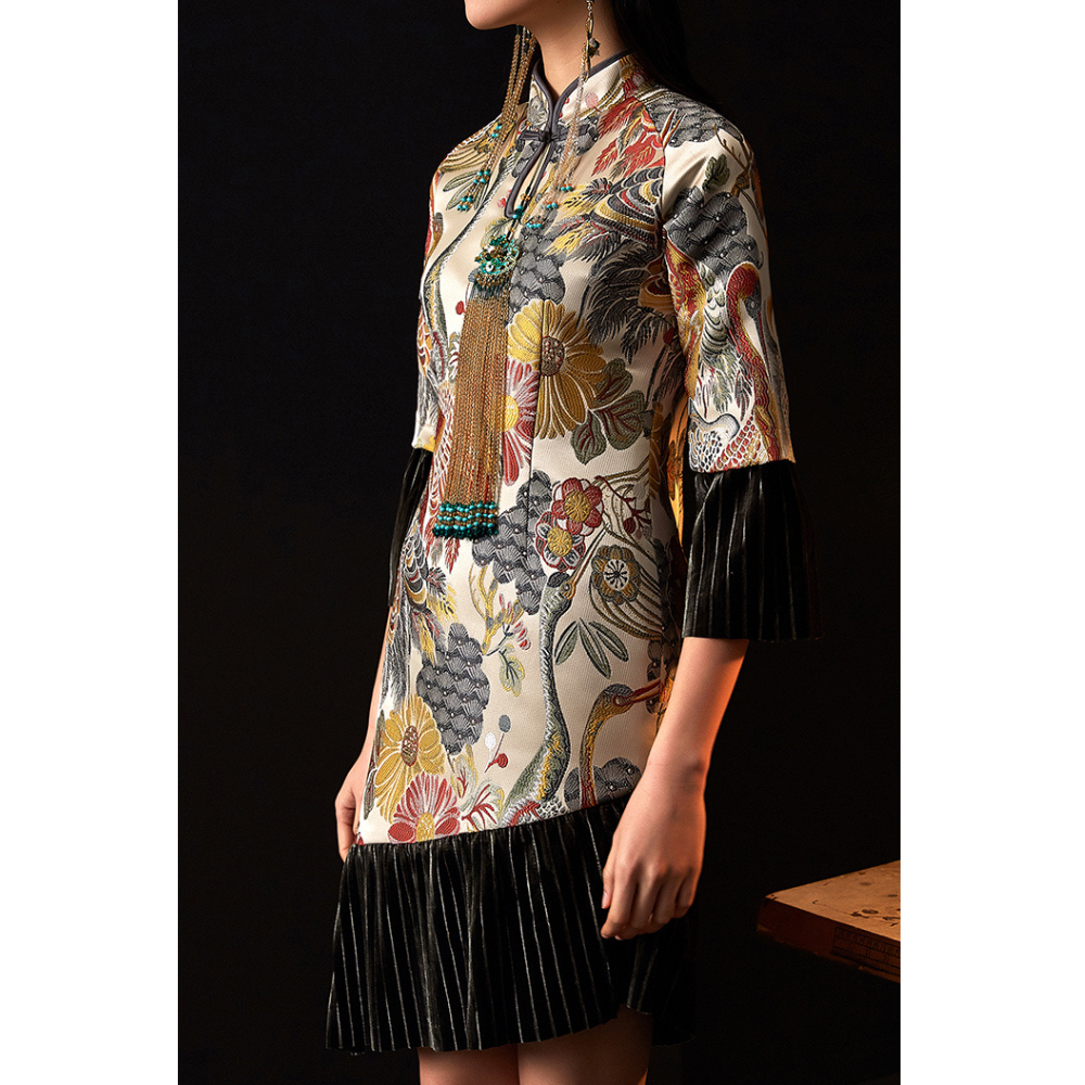 Stitching Velvet Jacquard Modern Qipao