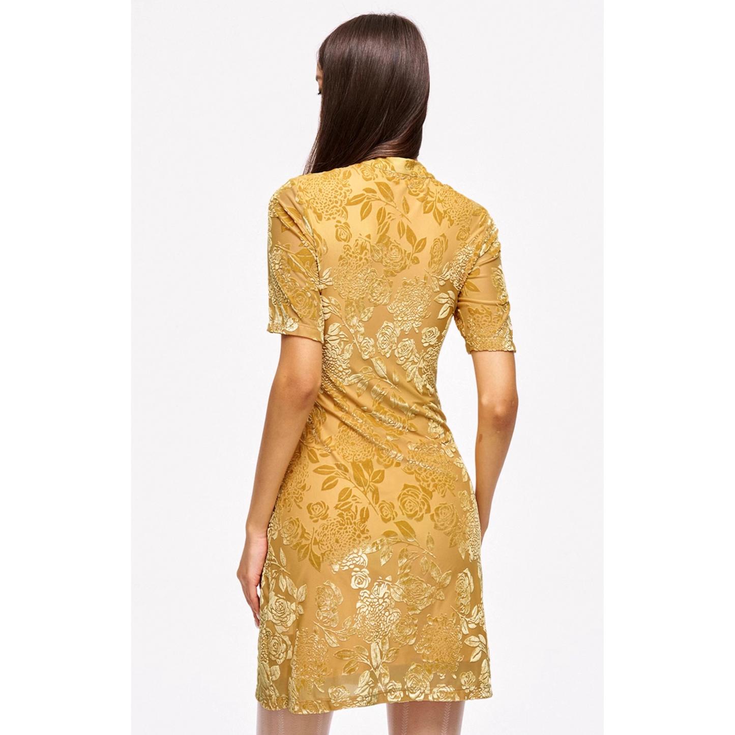 Golden Embroidered Mandarin Collar Modern Qipaon Cheongsam