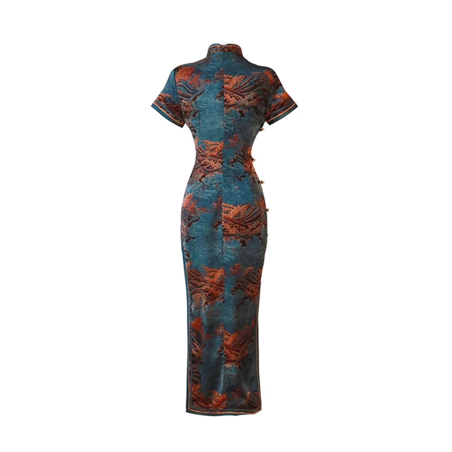 Green Floral Brocade Short Sleeve Qipao Dress