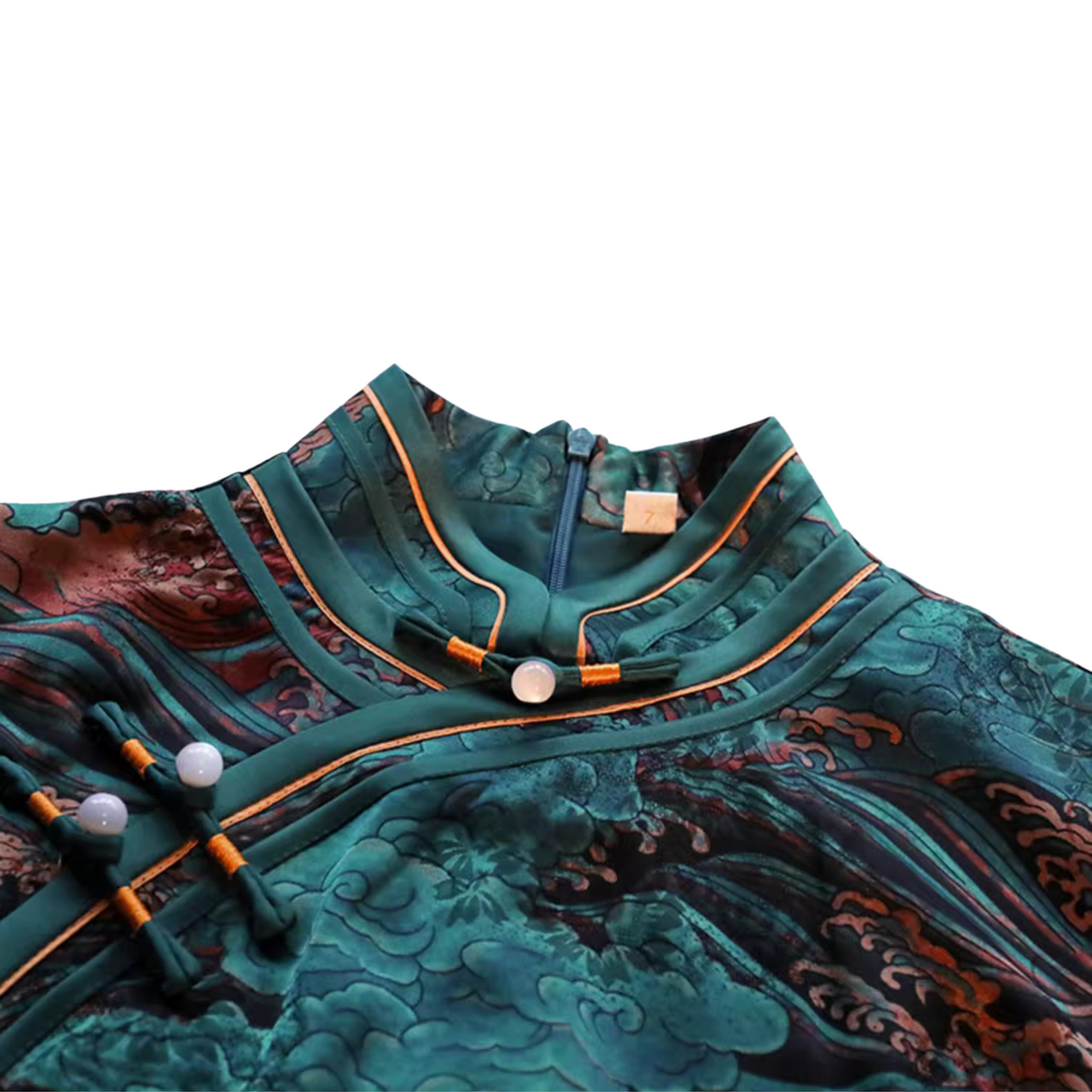 Green Floral Brocade Short Sleeve Qipao Dress