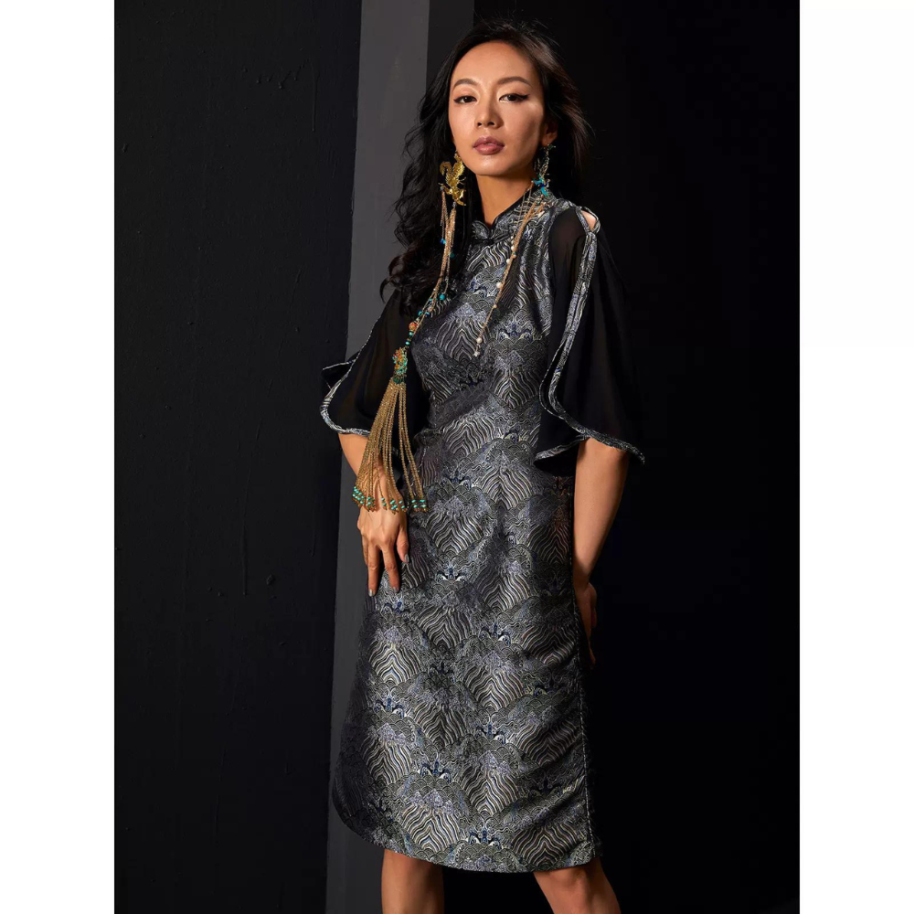 Open Sleeves Piping Cut Qipao Cheongsam