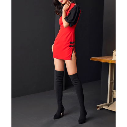 Red & Black Stand Collar Qipao / Cheongsam