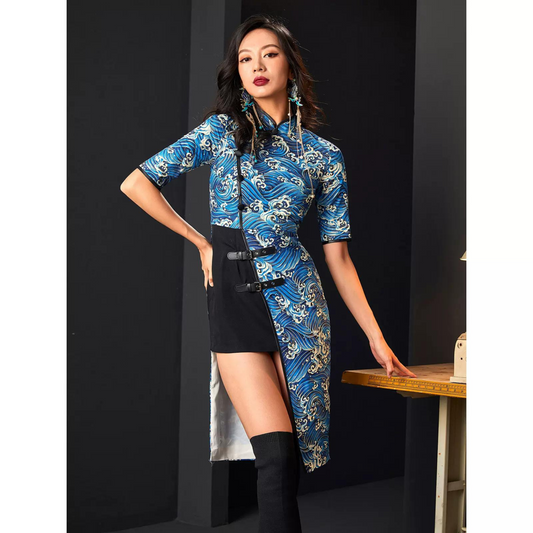 Blue Ukiyoe Print Qipao / Cheongsam