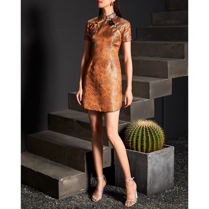 Brown Damask Satin Qioai / Cheongsam