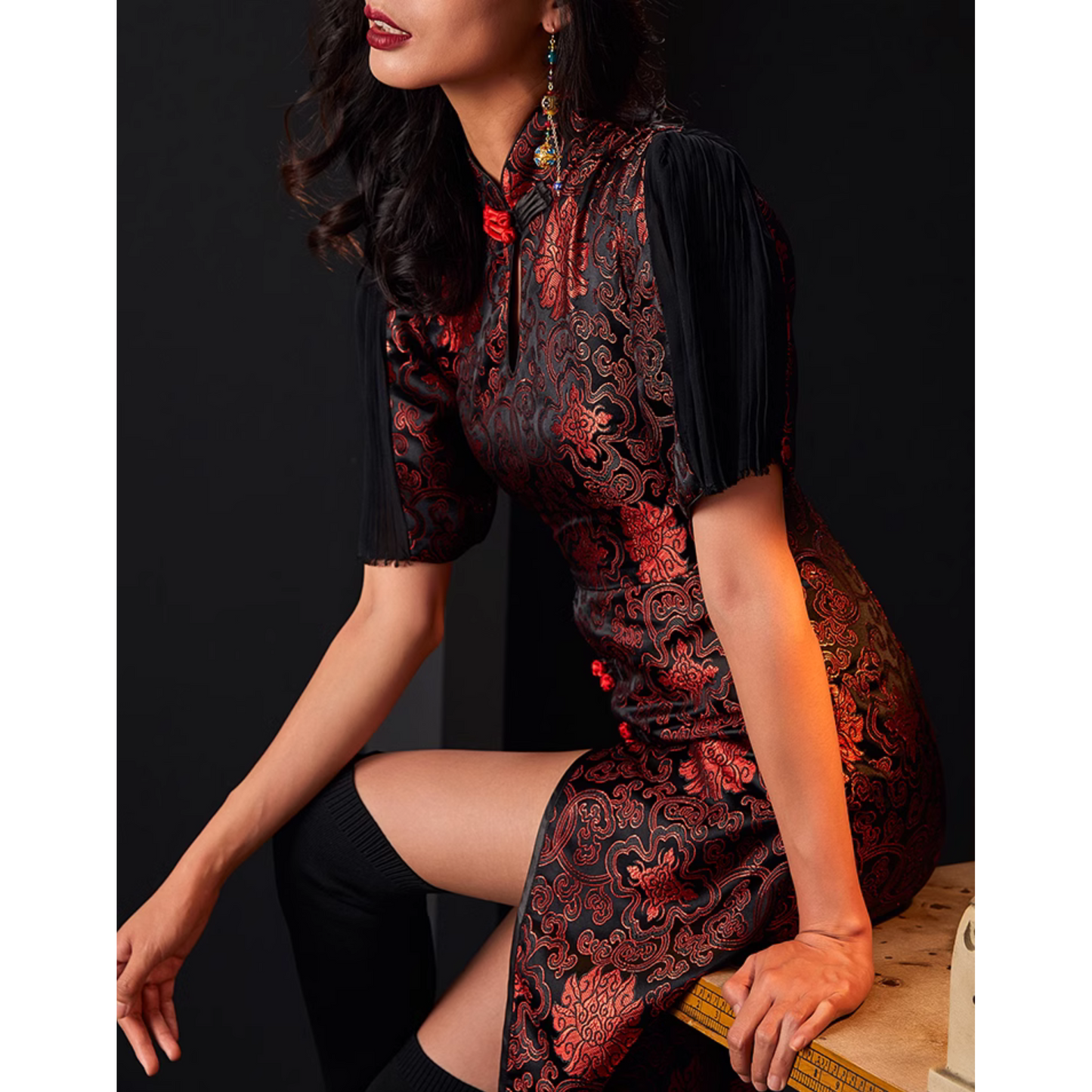 Splicing Design Dark Jacquard Qipao / Cheongsam