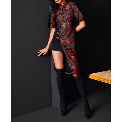 Splicing Design Dark Jacquard Qipao / Cheongsam