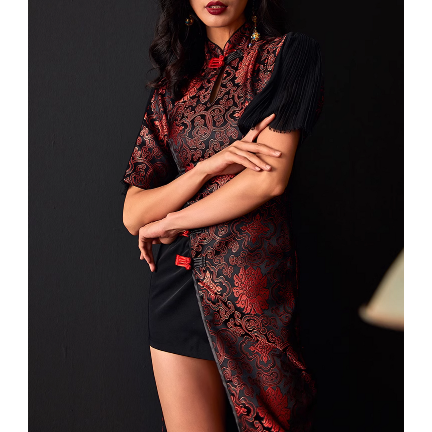 Splicing Design Dark Jacquard Qipao / Cheongsam