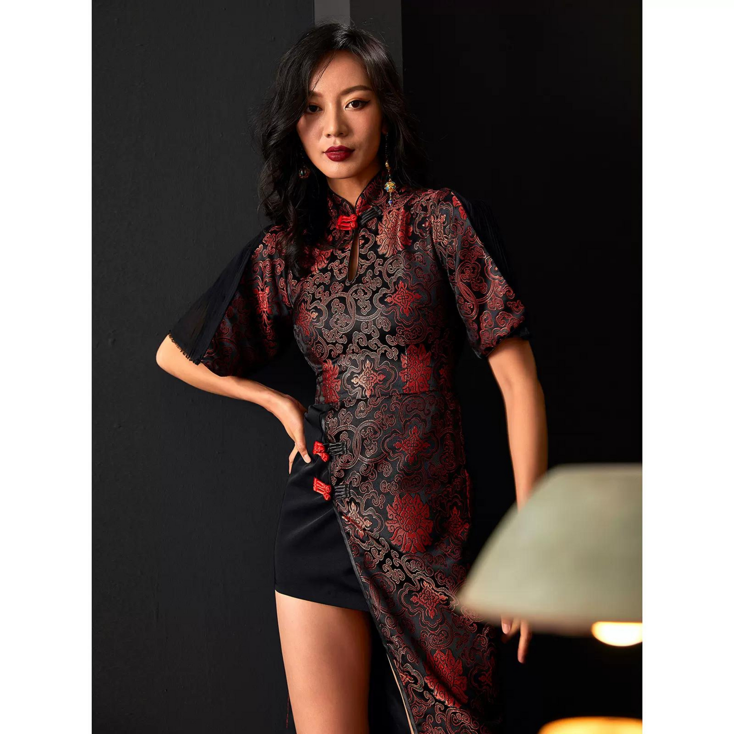 Splicing Design Dark Jacquard Qipao / Cheongsam