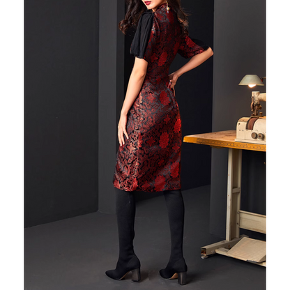 Splicing Design Dark Jacquard Qipao / Cheongsam