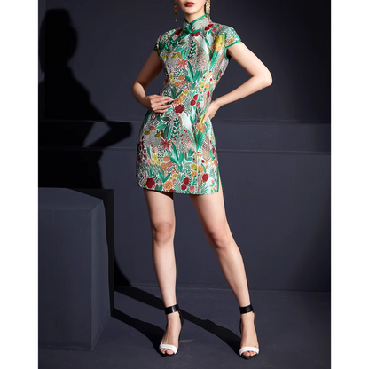 Floral Spring Green Cheongsam / Qipao