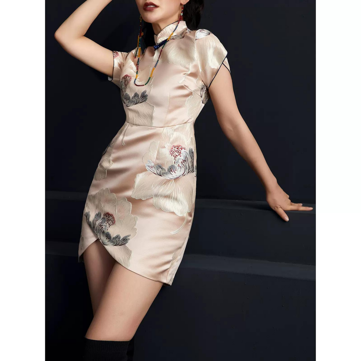 Moon White Jacquard Cross Skirt Modern Qipao