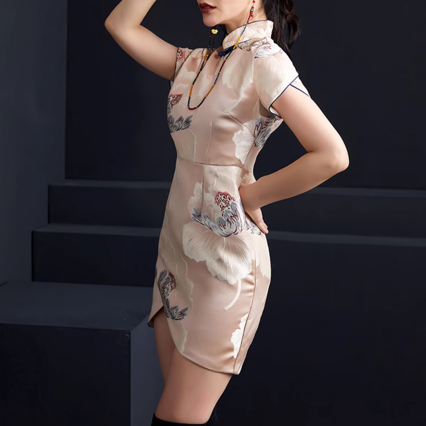 Moon White Jacquard Cross Skirt Modern Qipao