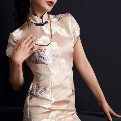 Moon White Jacquard Cross Skirt Modern Qipao