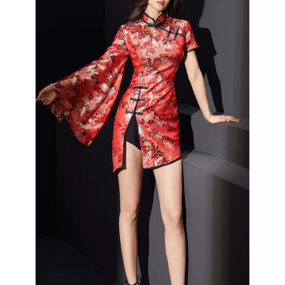 Exaggerated Sleeve Red Golden Qipao / Cheongsam