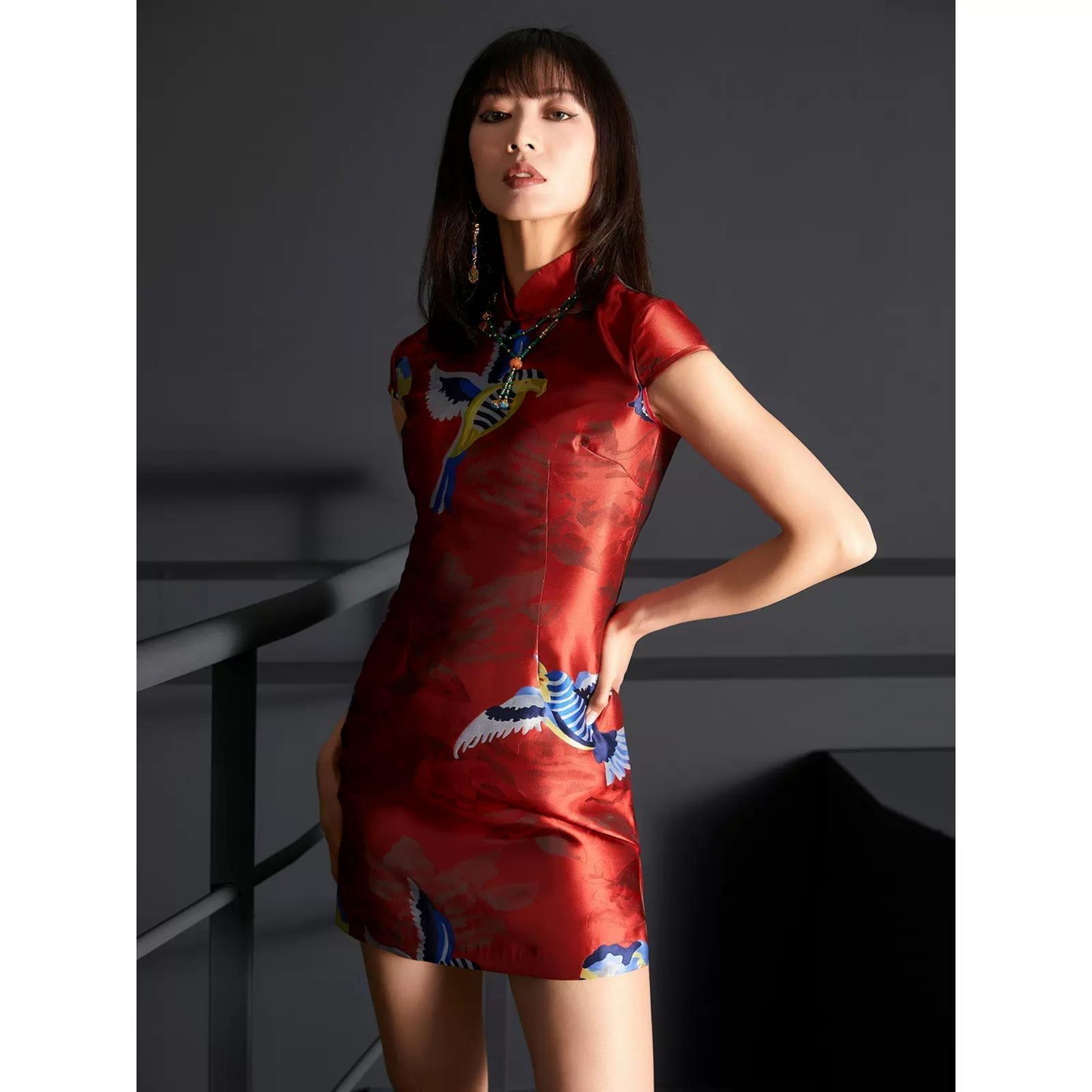 Glossy Red Short Sleeve Qipao