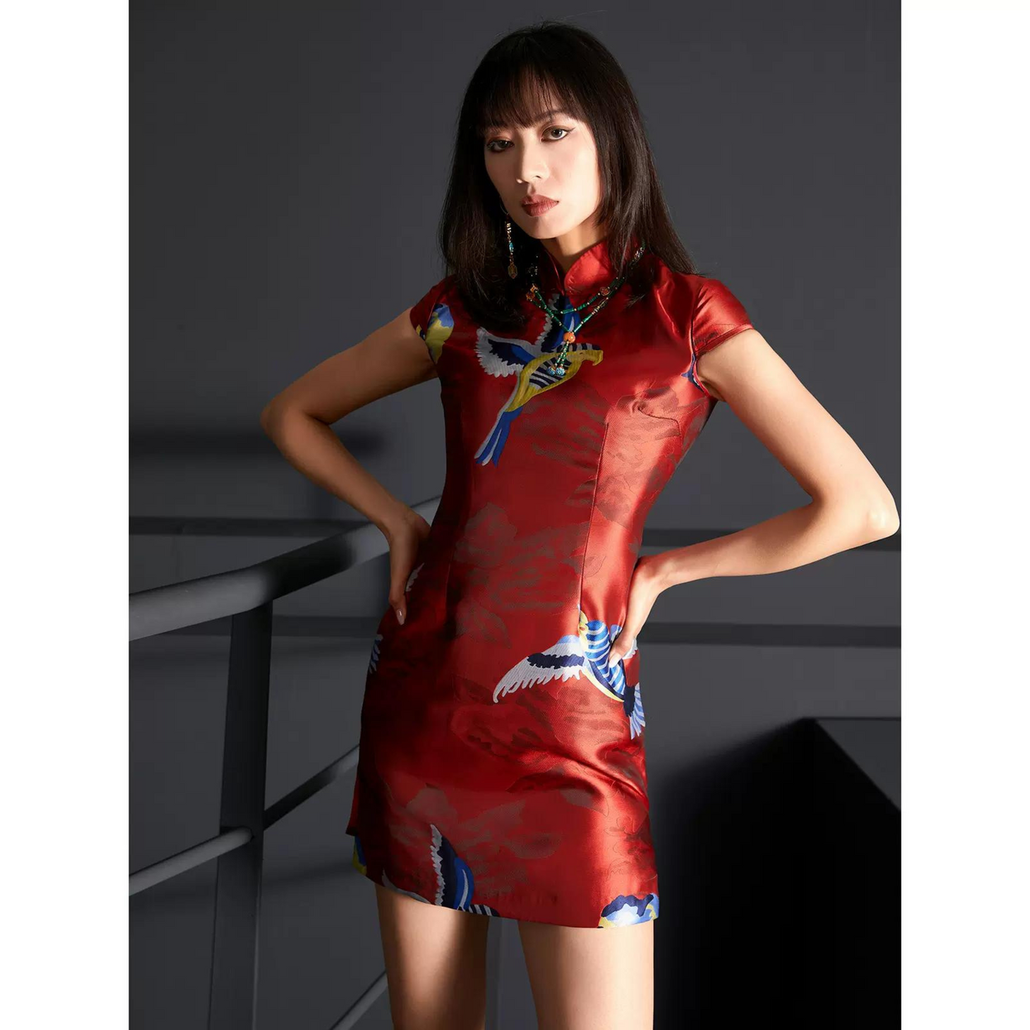 Glossy Red Short Sleeve Qipao