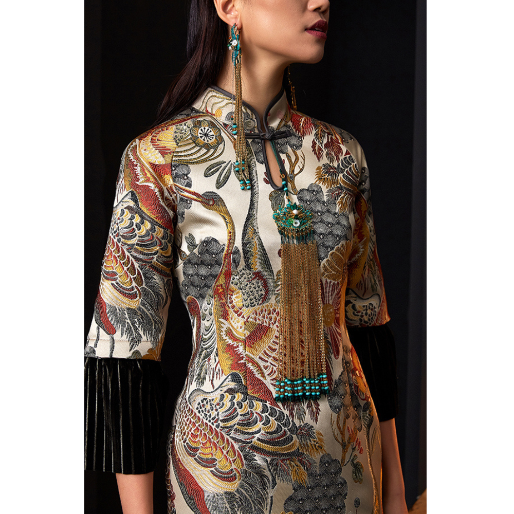 Khâu nhung Jacquard Qipao hiện đại