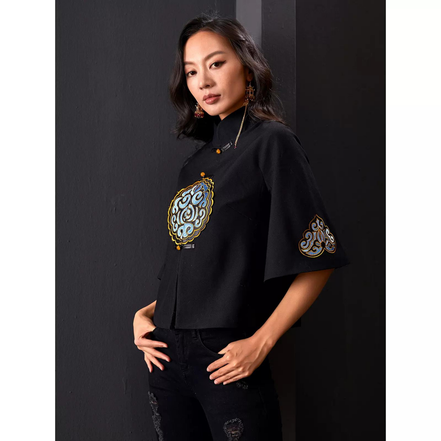 Embroidered Cloud Pattern Tang Suit