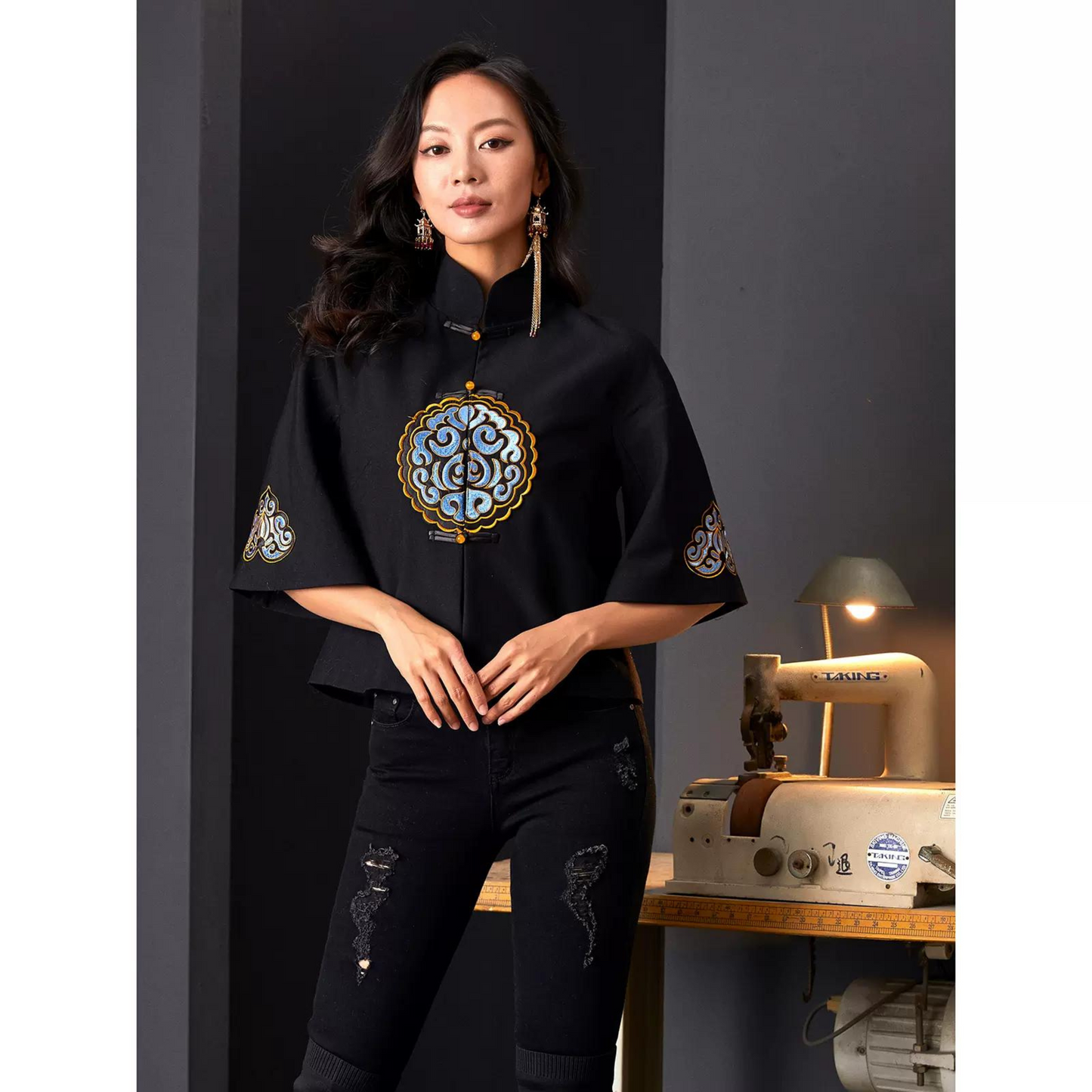 Embroidered Cloud Pattern Tang Suit