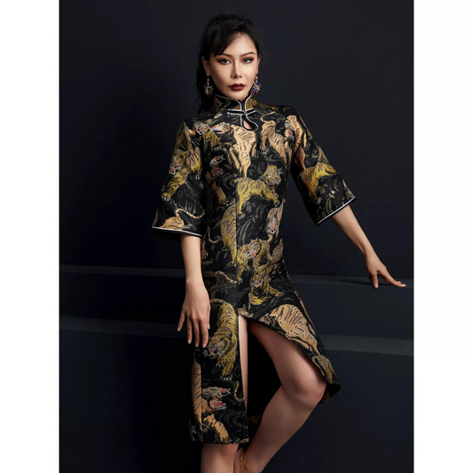 Dark Chinese Dress Jacquard Tiger Robe