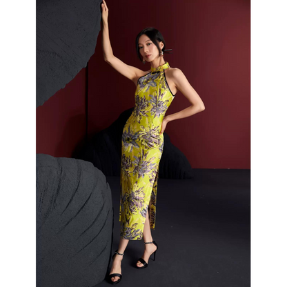 Yellow Floral Sleevless Qipao